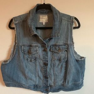 Medium/light wash cropped denim vest